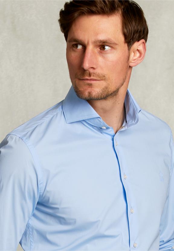 Slim Fit Uni Stretch Shirt Light Blue - Blauw
