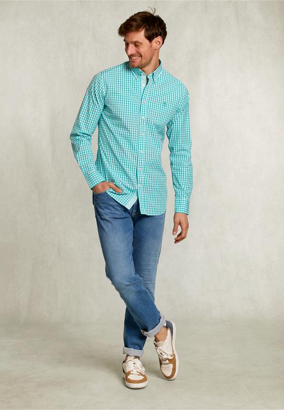 Custom Fit Checked Shirt White/Green - Groen
