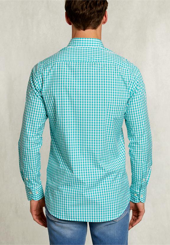 Custom Fit Checked Shirt White/Green - Groen
