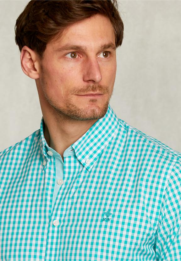 Custom Fit Checked Shirt White/Green - Groen