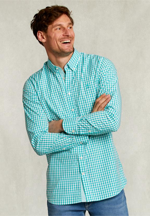 Custom Fit Checked Shirt White/Green - Groen