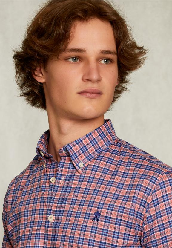 Custom Fit Checked Shirt Blue/Pink - Multi