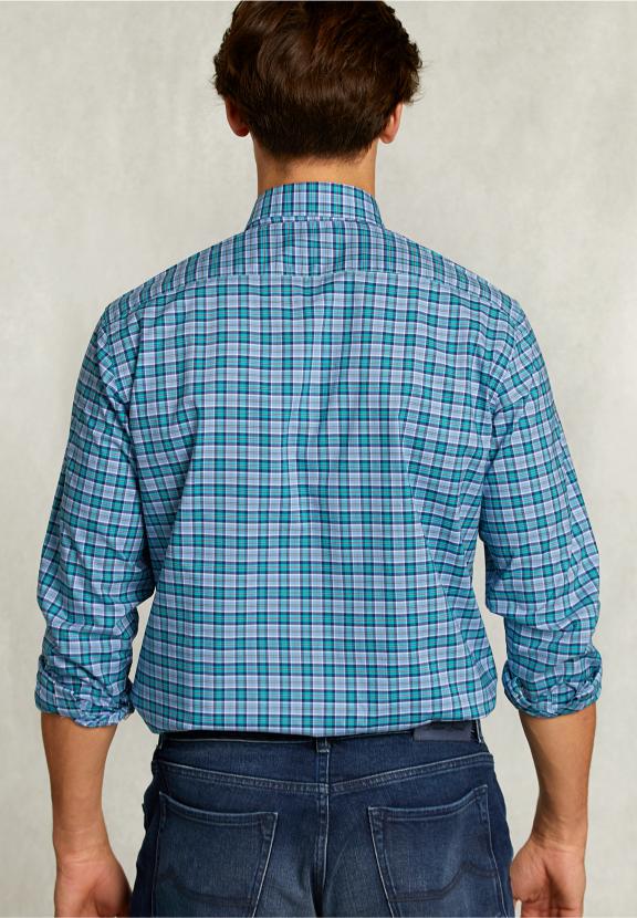 Custom Fit Checked Shirt Blue/Green - Vert