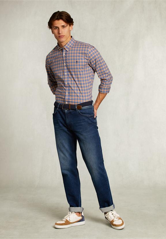 Custom Fit Checked Shirt Orange/Blue - Jaune