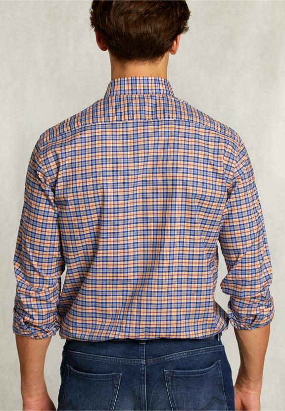Custom Fit Checked Shirt Orange/Blue - Jaune