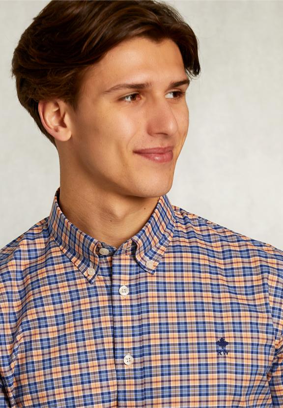 Custom Fit Checked Shirt Orange/Blue - Jaune