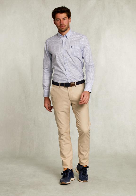 Custom Fit Checked Shirt With Pocket White/Blue - Blauw
