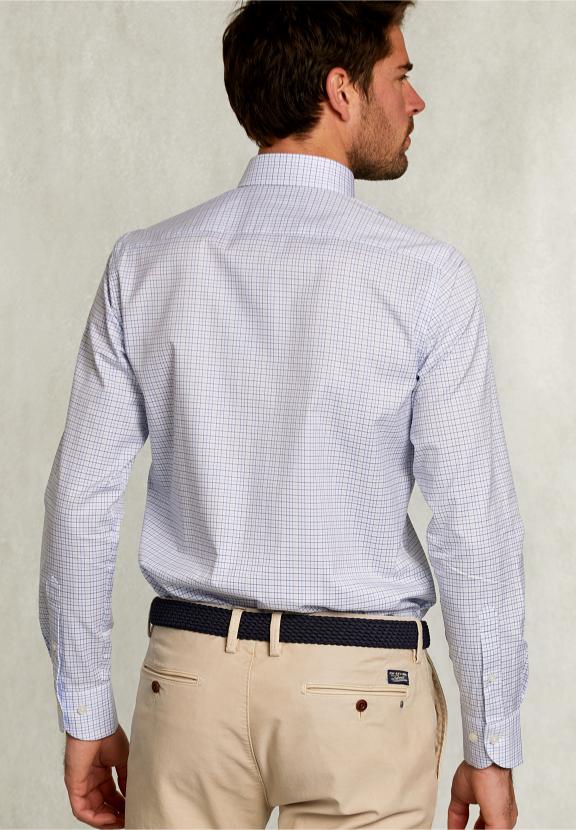 Custom Fit Checked Shirt With Pocket White/Blue - Blauw