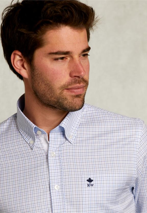 Custom Fit Checked Shirt With Pocket White/Blue - Blauw