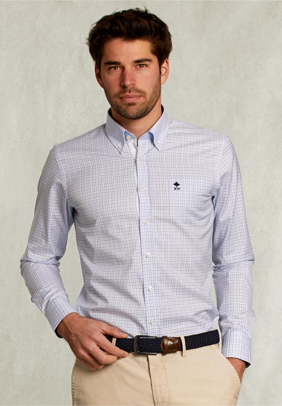 Custom Fit Checked Shirt With Pocket White/Blue - Blauw