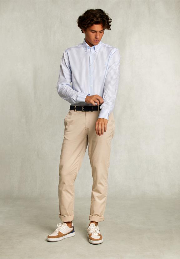 Custom Fit Striped Shirt Blue/White - Blauw