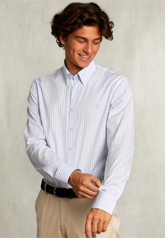 Custom Fit Striped Shirt Blue/White - Blauw