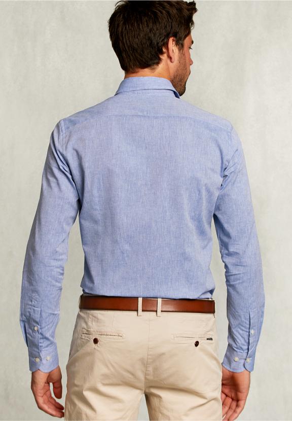 Slim Fit Cotton-Linen Shirt Blue - Bleu