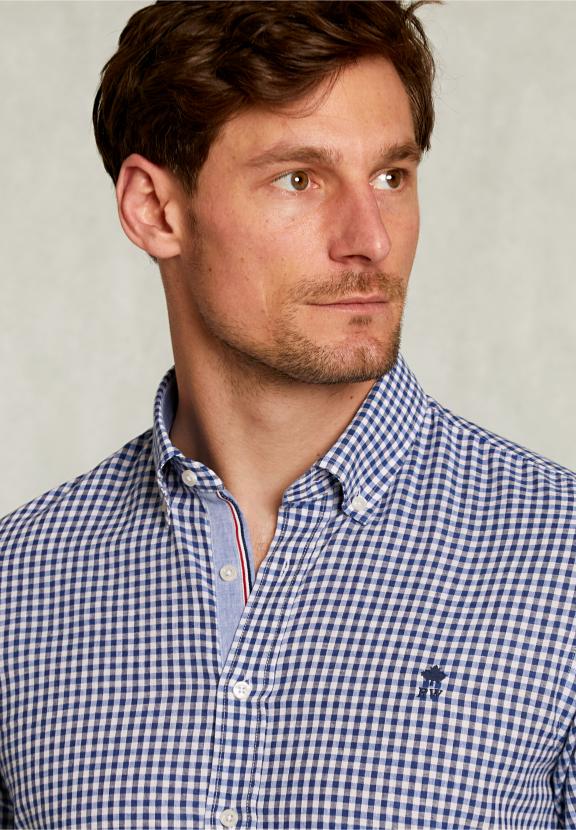 Custom Fit Checked Shirt Blue/White - Blauw