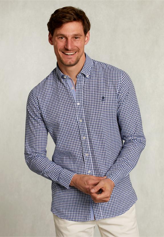 Custom Fit Checked Shirt Blue/White - Blauw