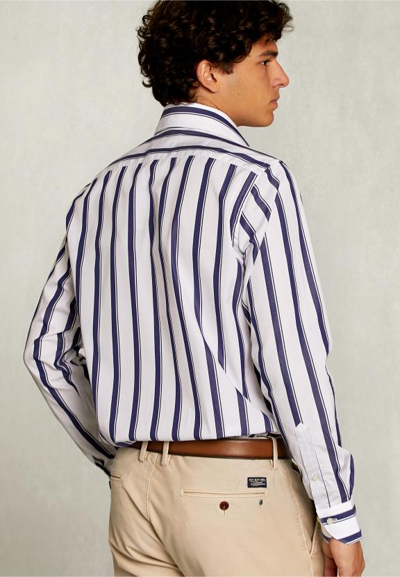 Custom Fit Striped Shirt Blue/White - Blauw