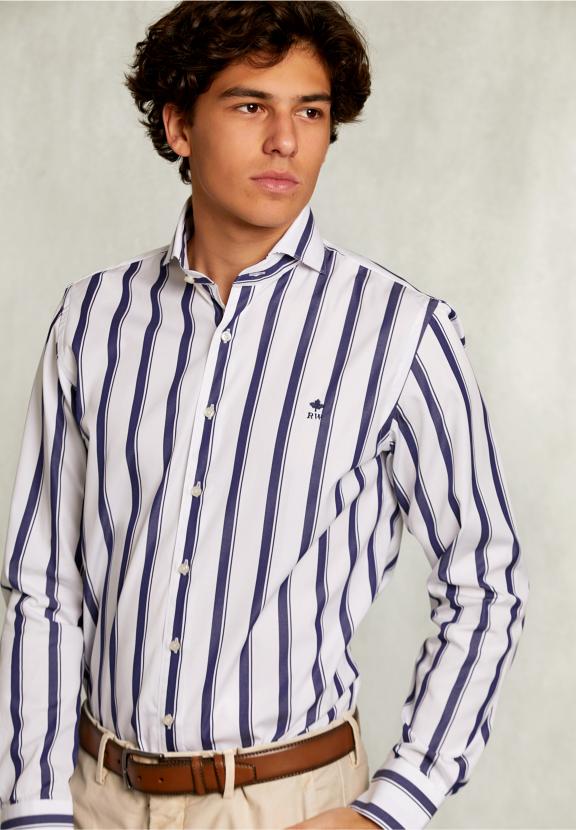Custom Fit Striped Shirt Blue/White - Bleu