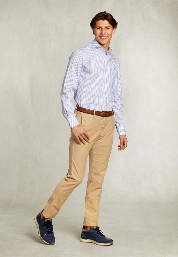 Custom Fit Striped Shirt Blue/White - Blauw