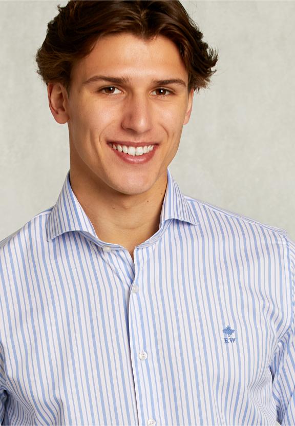 Custom Fit Striped Shirt Blue/White - Blauw