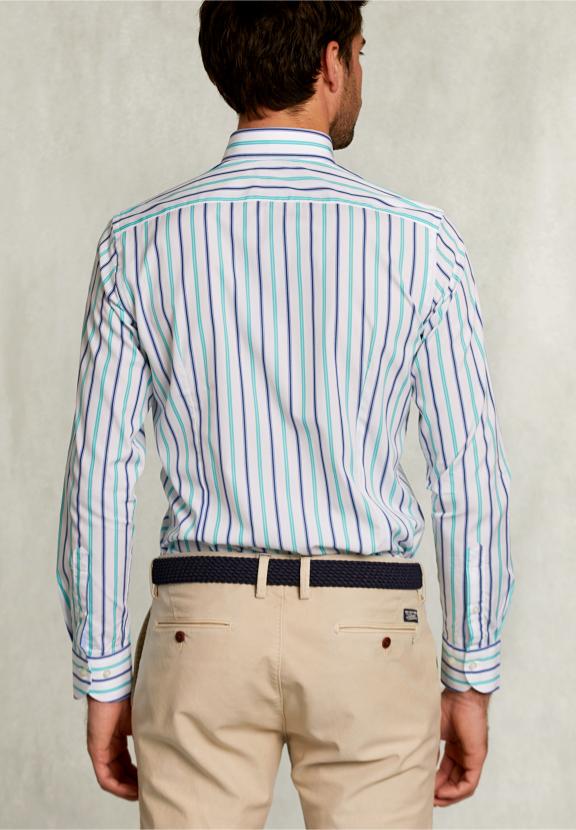 Slim Fit Striped Shirt Green/Blue - Vert