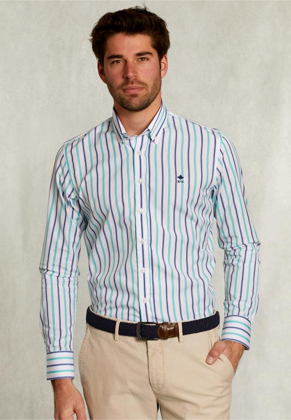 Slim Fit Striped Shirt Green/Blue - Vert