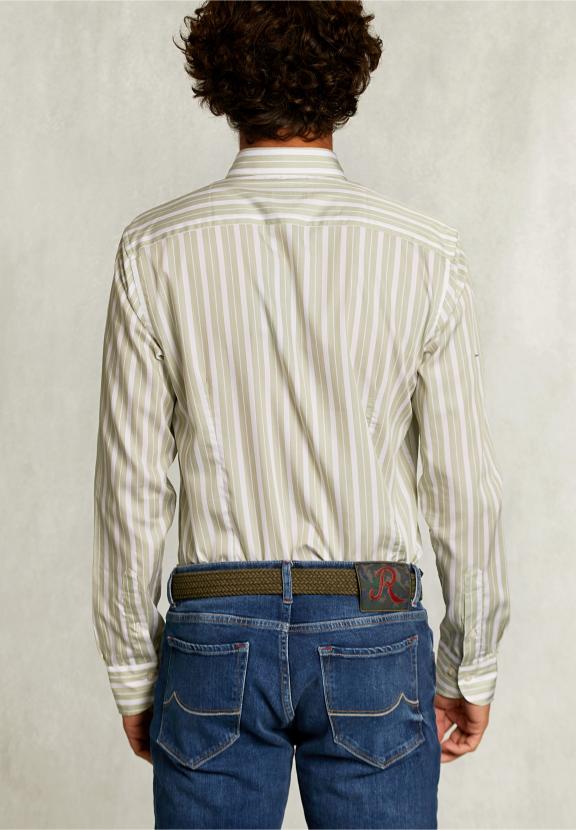 Slim Fit Striped Shirt Green/White - Groen