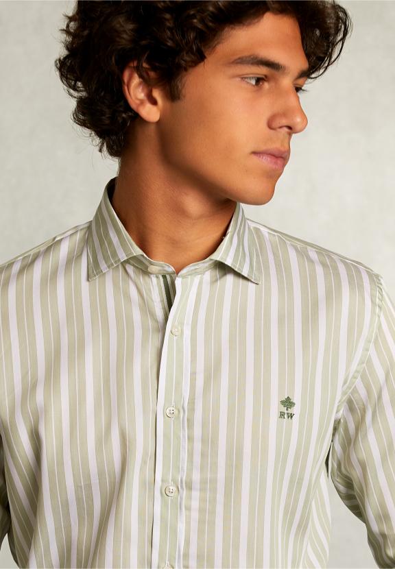 Slim Fit Striped Shirt Green/White - Groen