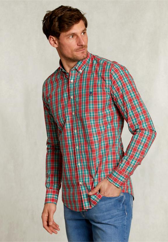 Slim Fit Checked Shirt Green/Red - Rouge