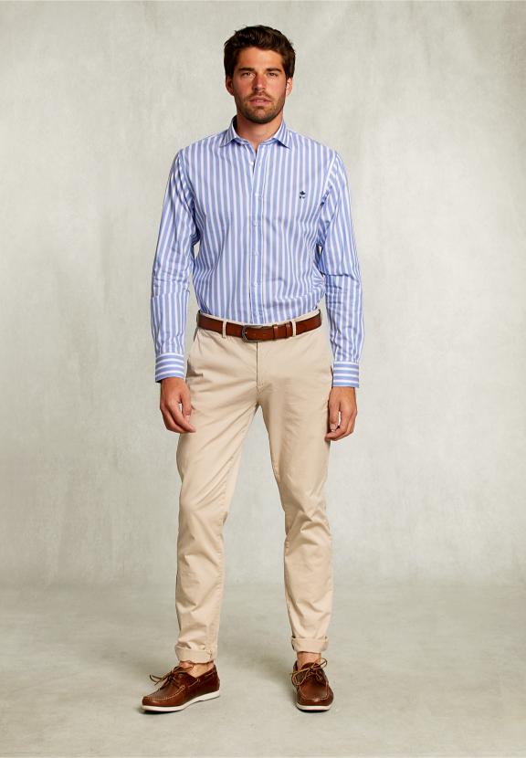 Custom Fit Striped Shirt Blue/White - Blauw