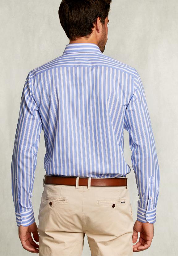 Custom Fit Striped Shirt Blue/White - Blauw