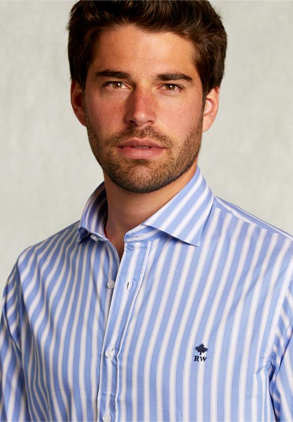 Custom Fit Striped Shirt Blue/White - Blauw