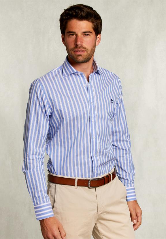 Custom Fit Striped Shirt Blue/White - Blauw