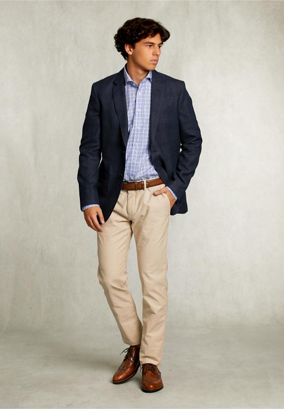 Custom Fit Checked Shirt Blue/White - Blauw