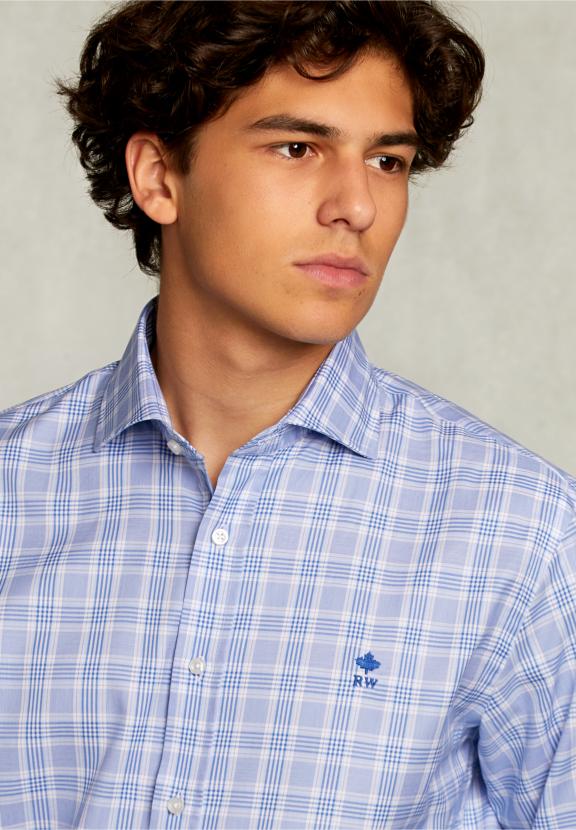 Custom Fit Checked Shirt Blue/White - Blauw