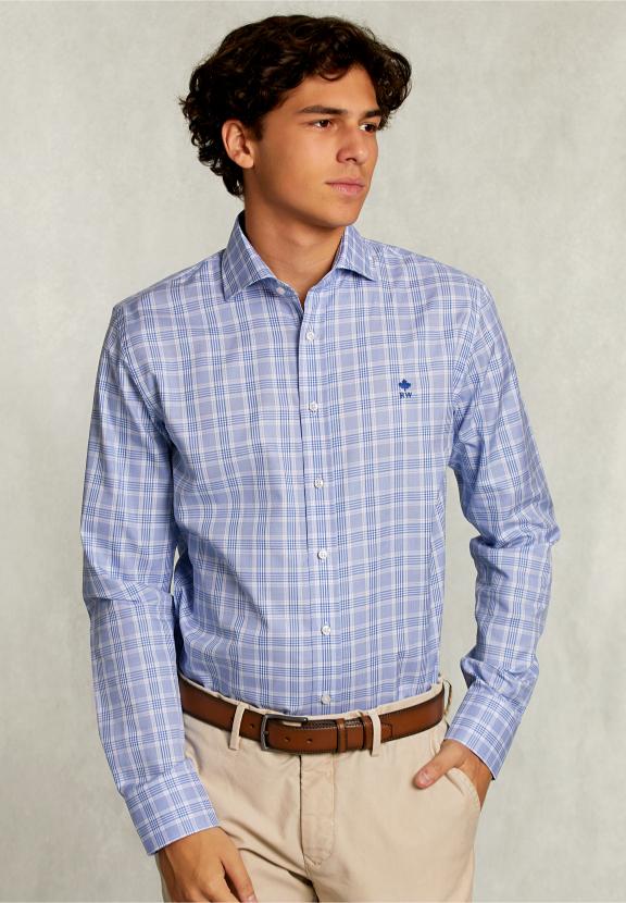 Custom Fit Checked Shirt Blue/White - Blauw