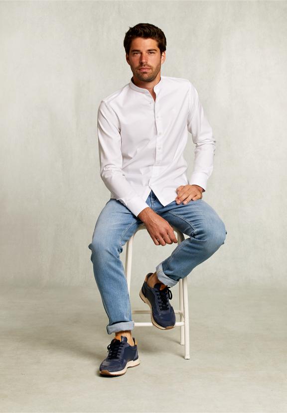 Slim Fit Uni Shirt Henley Collar White - Blanc