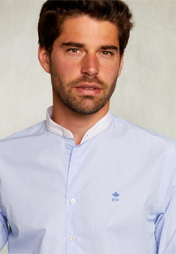 Slim Fit Striped Shirt Henley Collar Blue/White - Blauw