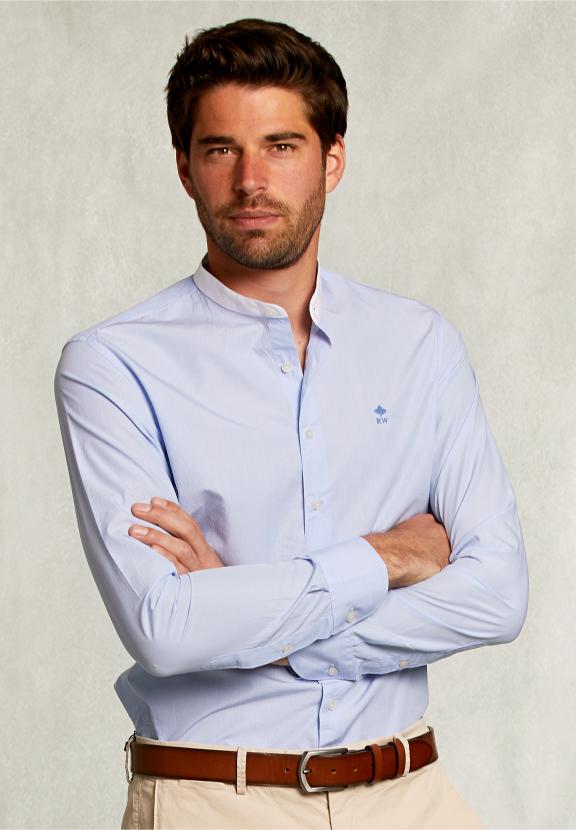 Slim Fit Striped Shirt Henley Collar Blue/White - Blauw