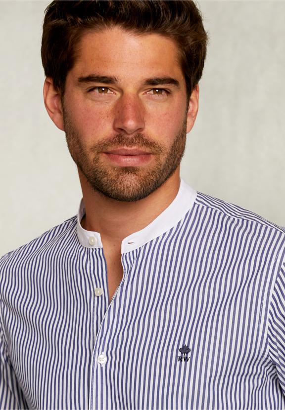 Slim Fit Striped Shirt Henley Collar Blue/White - Vert