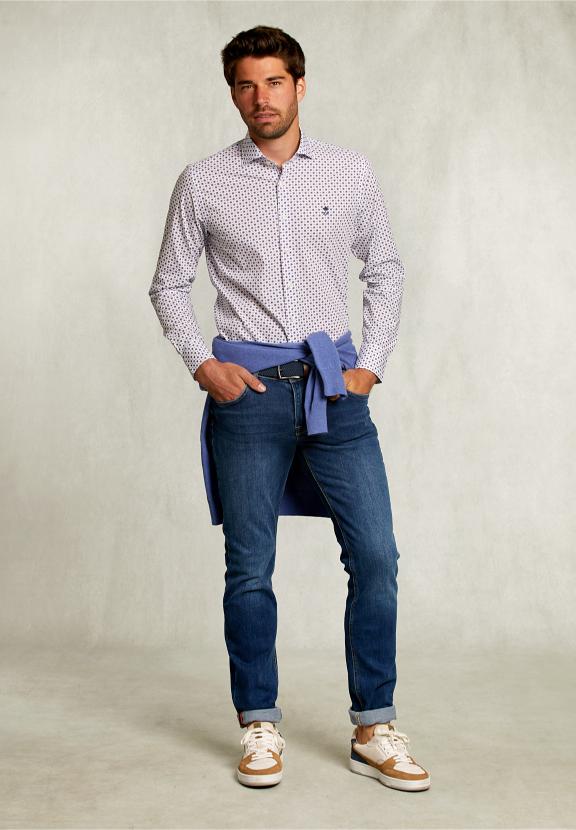 Custom Fit Dotted Shirt Blue/Red - Wit