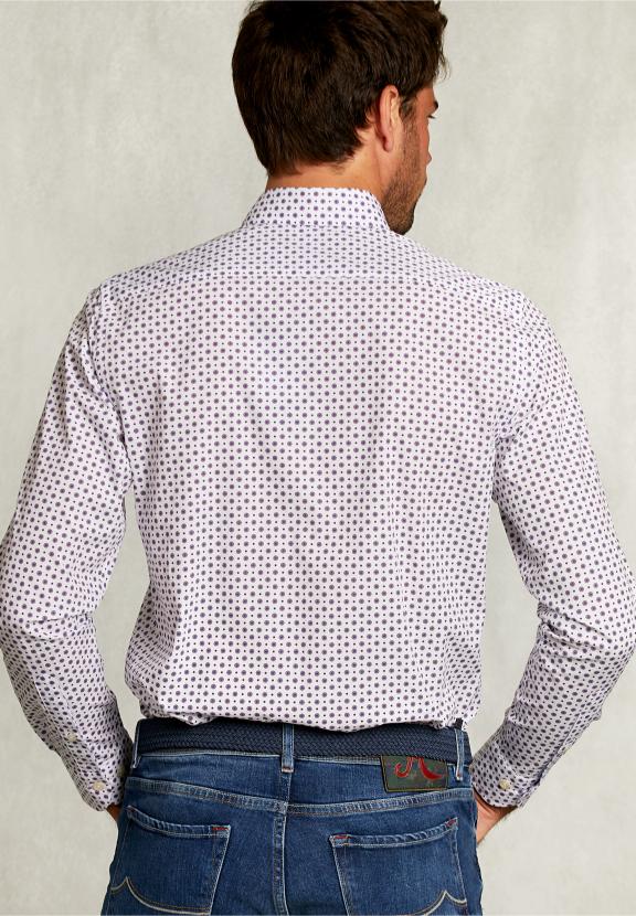 Custom Fit Dotted Shirt Blue/Red - Wit
