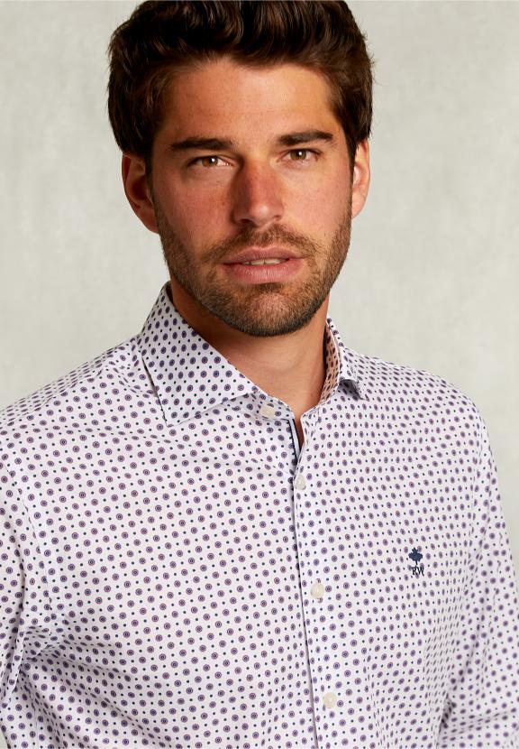 Custom Fit Dotted Shirt Blue/Red - Wit