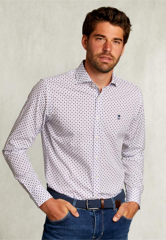 Custom Fit Dotted Shirt Blue/Red - Wit