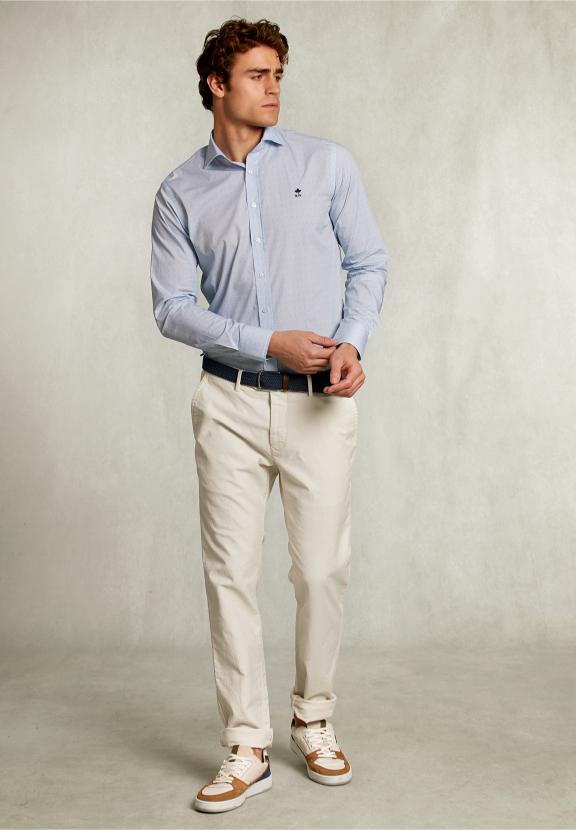Custom Fit Dotted Shirt Blue/Green - Wit