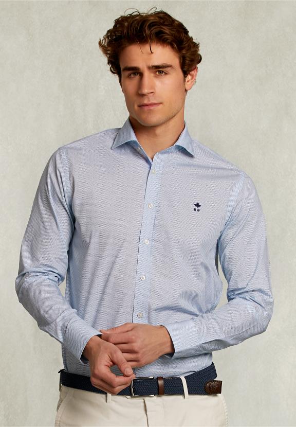Custom Fit Dotted Shirt Blue/Green - Wit