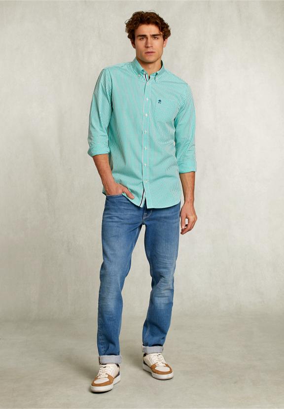 Custom Fit Checked Shirt Green/White - Multi