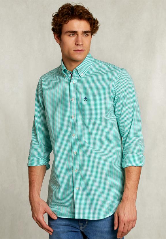 Custom Fit Checked Shirt Green/White - Multi