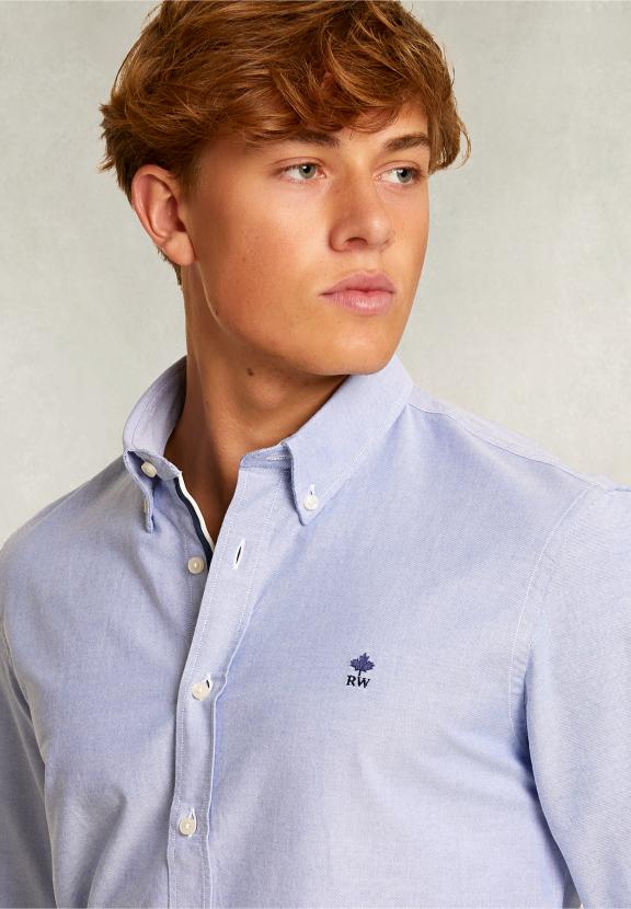 Custom Fit Cotton Shirt Blue - Blauw