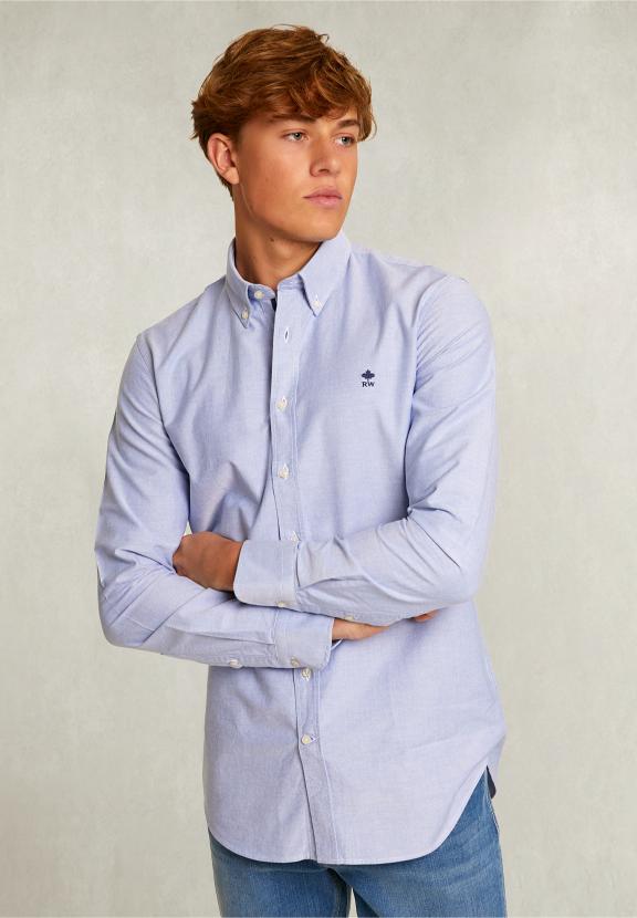 Custom Fit Cotton Shirt Blue - Blauw