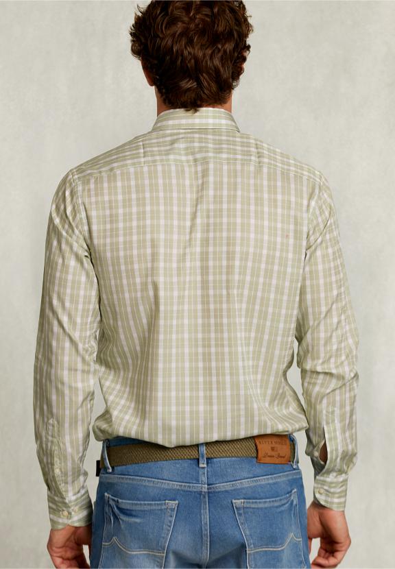 Custom Fit Checked Shirt Green/White - Groen